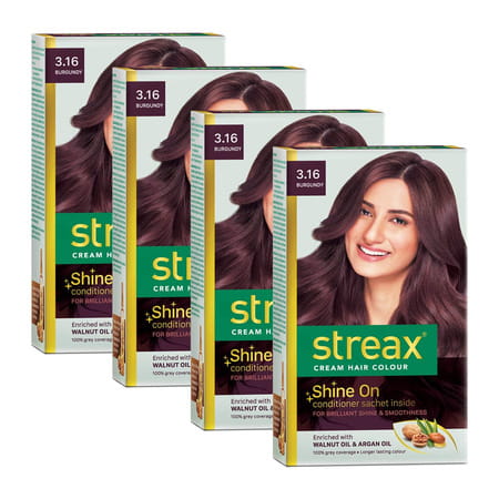 Streax Cream Hair Color For Unisex 120ml - 3.16 Burgundy (Pack Of 4)