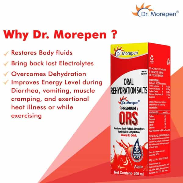 Dr. Morepen Premium Ors Drink With Electrolytes | Apple Flavour - 200Ml Pack Of 5