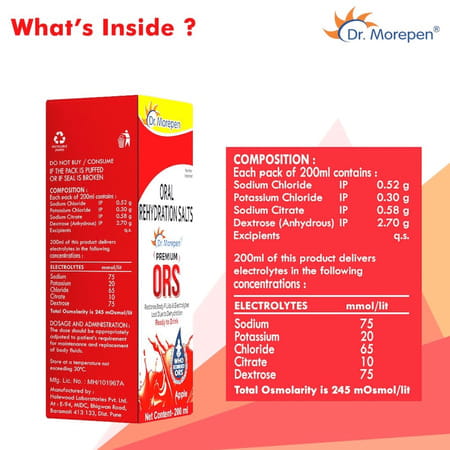 Dr. Morepen Premium Ors Drink With Electrolytes | Apple Flavour - 200ml Pack Of 5