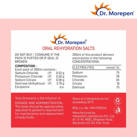 Dr. Morepen Premium Ors Drink With Electrolytes | Apple Flavour - 200ml Pack Of 5