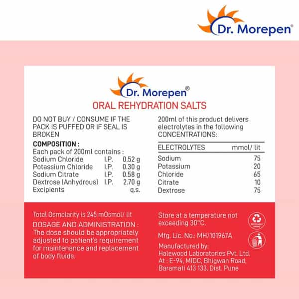 Dr. Morepen Premium Ors Drink With Electrolytes | Apple Flavour - 200Ml Pack Of 5