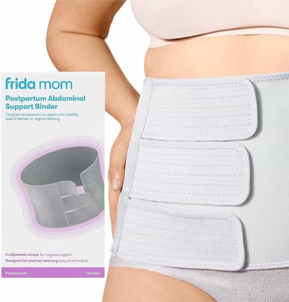 Frida Mom Postpartum Abdominal Support Binder | Women | Adjustable Compression | Grey | 1 Count