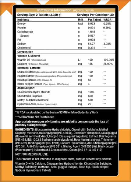 Musclexp Glucosamine + Chondroitin + Msm + Hyaluronic Acid Daily Vital 60 Tablets