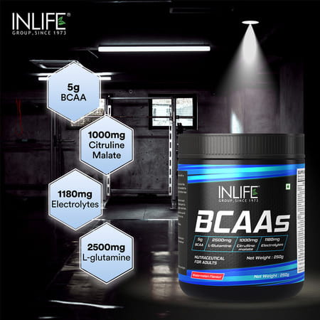 Inlife Bcaa Powder Supplement With Glutamine | Citrulline Dl Malate | Men & Women (Watermelon 250g)