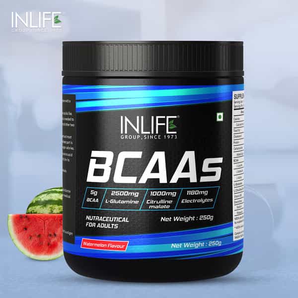 Inlife Bcaa Powder Supplement With Glutamine | Citrulline Dl Malate | Men & Women (Watermelon 250G)
