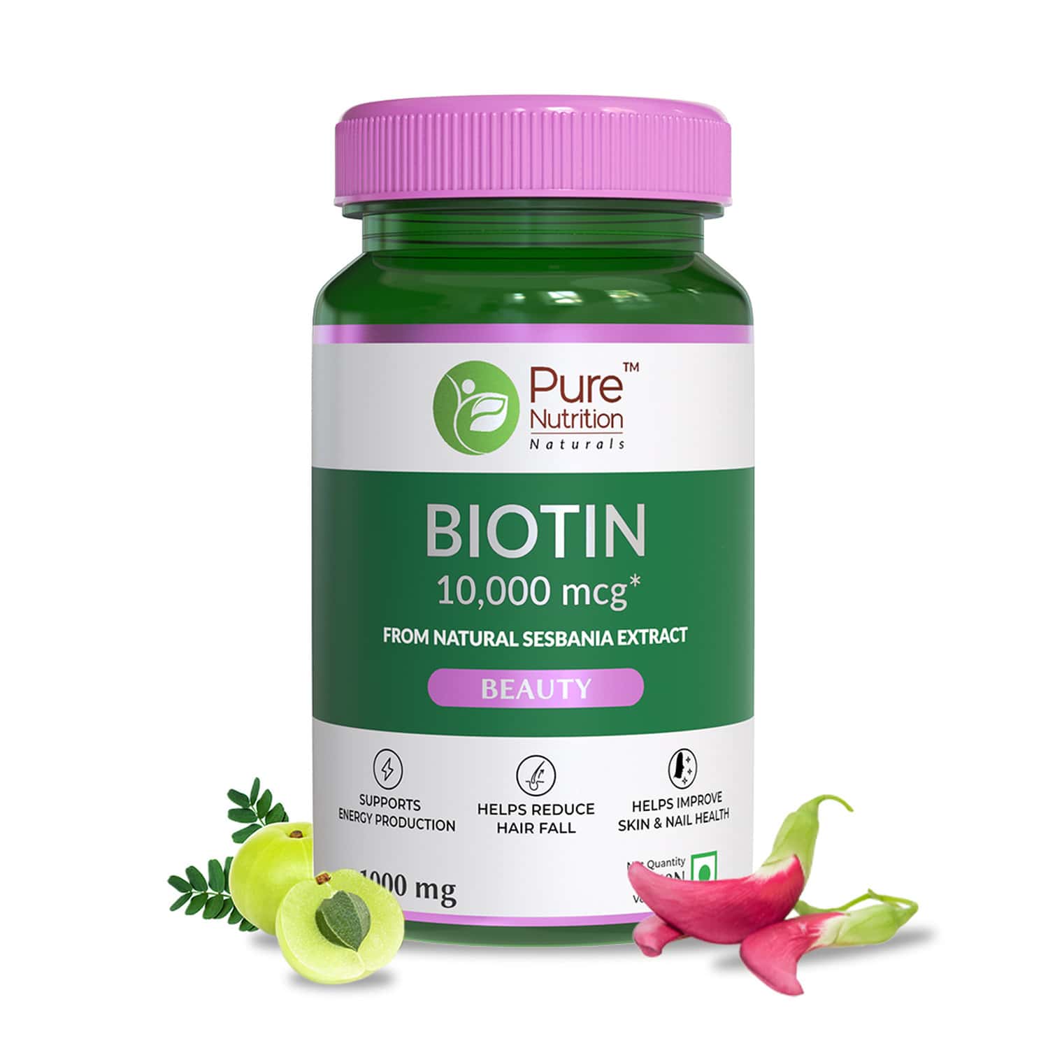 Buy PURE NUTRITION BIOTIN 10,000MCG SUPPLEMENT FOR HAIR & SKIN 60 VEG