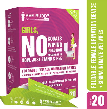Peebuddy Foldable Paper-Based Female Urination Device-20 Funnels With Sirona Intimate Wipes-10 Wipes