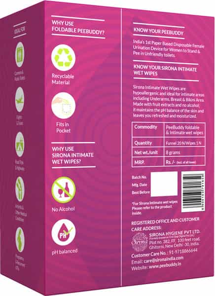 Peebuddy Foldable Paper-Based Female Urination Device-20 Funnels With Sirona Intimate Wipes-10 Wipes