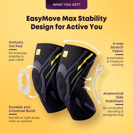Betterhood Premium Knee Sleeve With Easymove Max Stability Design (Black | L | Pack Of 2)