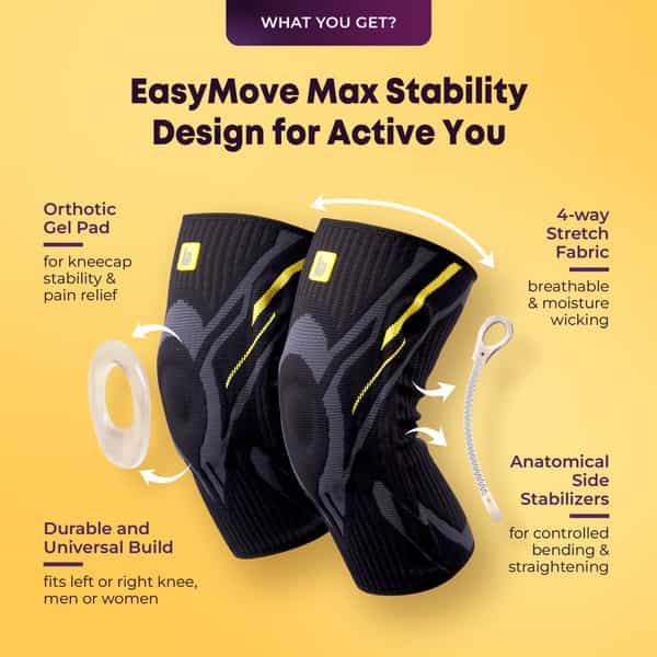 Betterhood Premium Knee Sleeve With Easymove Max Stability Design (Black | L | Pack Of 2)