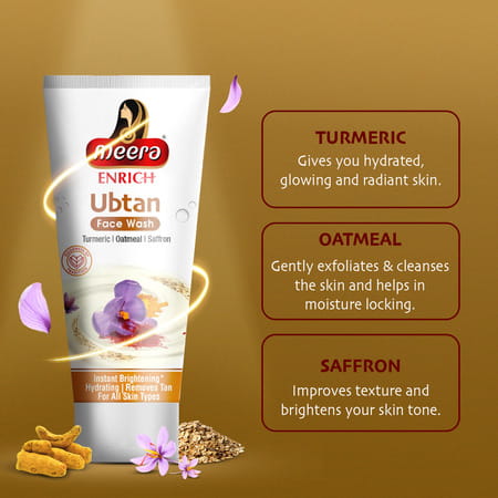 Meera Enrich Ubtan Face Wash For Tan Removal & Instant Brightening,Turmeric,Oatmeal & Saffron,100ml