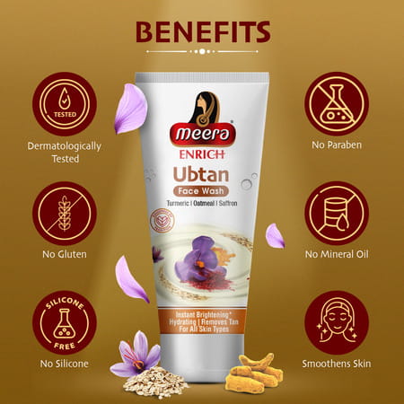 Meera Enrich Ubtan Face Wash For Tan Removal & Instant Brightening,Turmeric,Oatmeal & Saffron,100ml