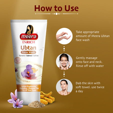 Meera Enrich Ubtan Face Wash For Tan Removal & Instant Brightening,Turmeric,Oatmeal & Saffron,100ml