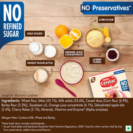 Nestle Cerelac Multigrain & Fruits | No Refined Sugar | No Preservatives | 12 To 24 Months | 300 G
