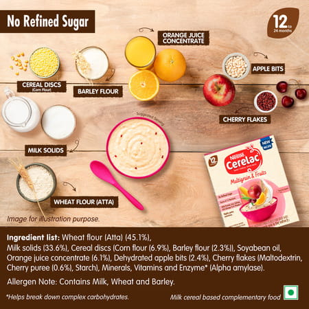 Nestle Cerelac Baby Cereal | No Refined Sugar | Multigrain & Fruits For 12-24 Months Baby 300 Gm