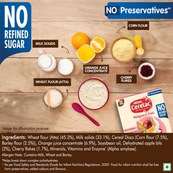 Nestle Cerelac Multigrain & Fruits | No Refined Sugar | No Preservatives | 12 To 24 Months | 300 G