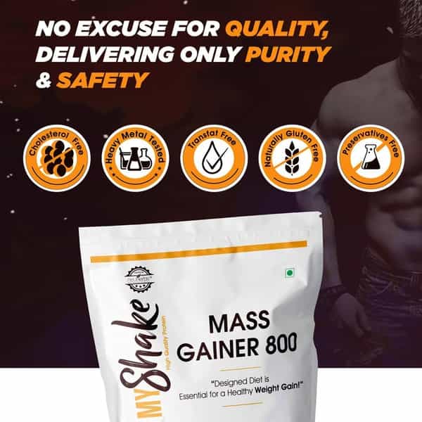 Neuherbs Myshake Mass Gainer 800 - Weight Gain With Protein Fibers & Vitamins - 1Kg (Chocolate)