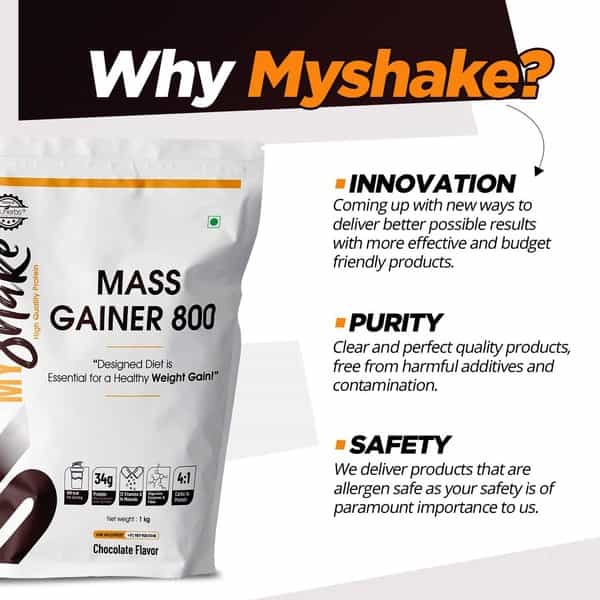 Neuherbs Myshake Mass Gainer 800 - Weight Gain With Protein Fibers & Vitamins - 1Kg (Chocolate)