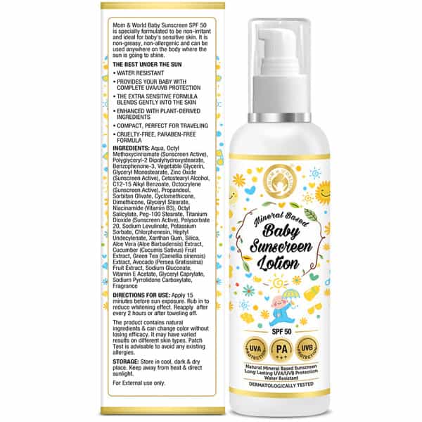 Mom & World Mineral Based Baby Sunscreen Lotion Spf 50 Pa+++ Uva/Uvb Protection-120 Ml