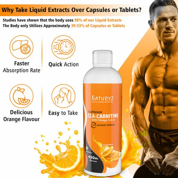 Naturyz Cla Carnitine Supplement With Pure Mct Oil | Omega 3 6 9 | Keto | Lean Muscles (450 Ml)