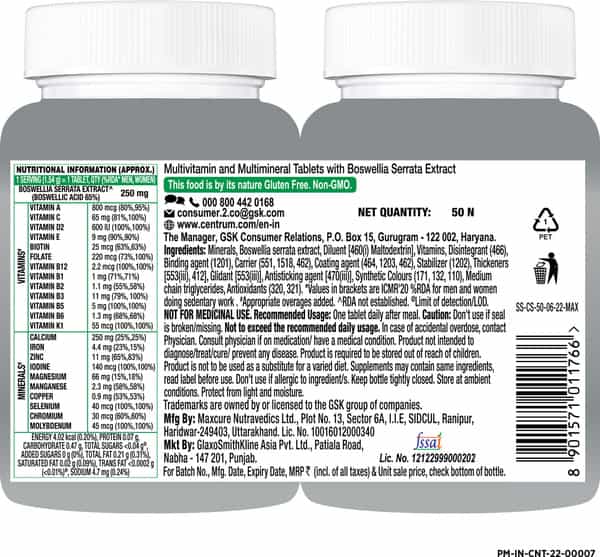 Centrum Men | Supports Overall Health | Veg | Multivitamin | Bottle 50 Tablets