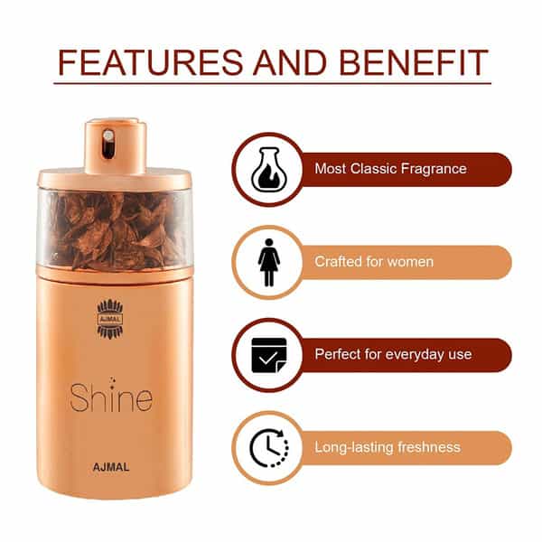Ajmal Shine Eau De Parfum Powdery 75Ml Perfume For Women And Wisal Deodorant 200Ml For Women
