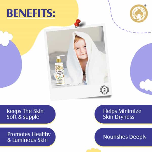 Mom & World Baby Massage Pure Organic Sweet Almond Oil Cold Pressed No Mineral Oil 200 Ml