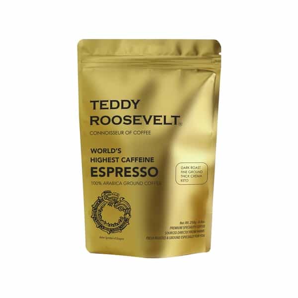 Teddy Roosevelt High Caffeine Espresso Arabica Dark Roast Fine Ground 250G