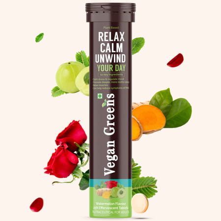 Vegan Greens Relax Calm Unwind Your Day. Calm Daily Stress, Better Mood &Sleep 25 Effer., Watermelon