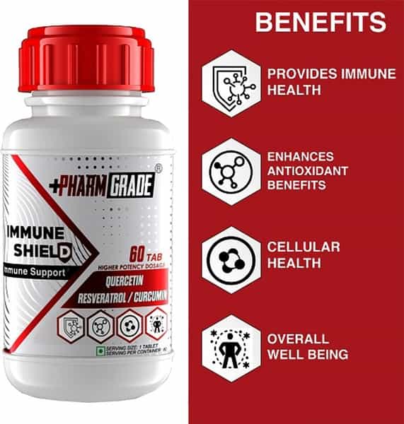 Pharmgrade Immune Shield Immunity Booster With Ashwagandha Vitamin C & Zinc- 60 Tablets