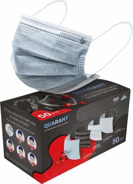Quarant 4 Ply Activated Carbon Melt Blown Surgical Face Mask With Adjustable Nose Pin - Pack Of 50