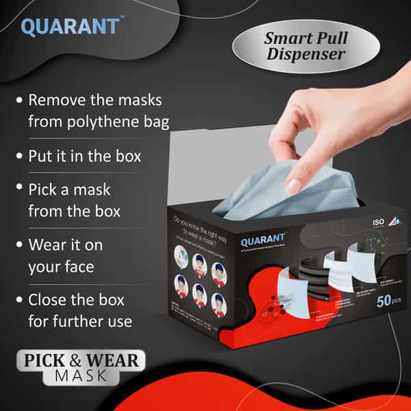 Quarant 4 Ply Activated Carbon Melt Blown Surgical Face Mask With Adjustable Nose Pin - Pack Of 50