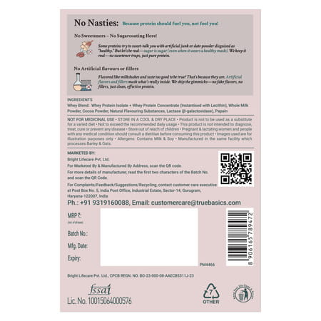 Truebasics Clean Whey Protein (Chocolate | 5x35g) | 25g Protein | Isolate & Concentrate Blend