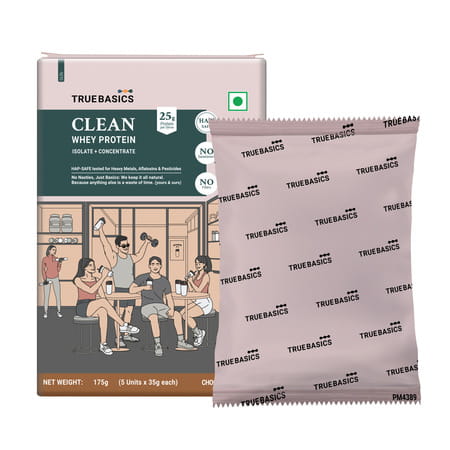 Truebasics Clean Whey Protein (Chocolate | 5x35g) | 25g Protein | Isolate & Concentrate Blend