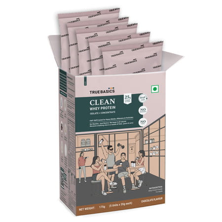 Truebasics Clean Whey Protein (Chocolate | 5x35g) | 25g Protein | Isolate & Concentrate Blend