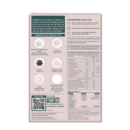 Truebasics Clean Whey Protein (Chocolate | 5x35g) | 25g Protein | Isolate & Concentrate Blend