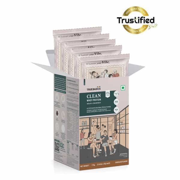 Truebasics Clean Whey Protein Powder Isolate & Concentrate Blend (Chocolate 175G (35Gx5)|25G Protein