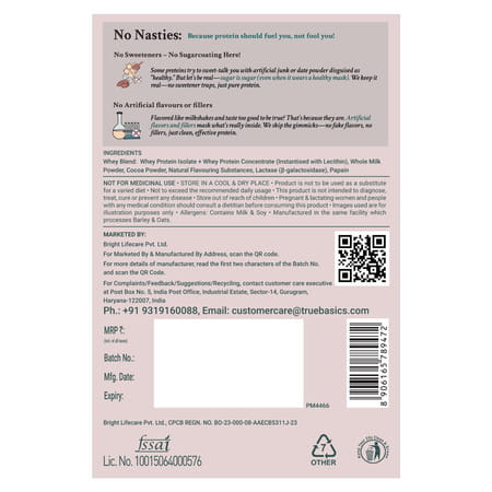 Truebasics Clean Whey Protein Powder Isolate & Concentrate Blend (Chocolate 175g (35gx5)|25g Protein