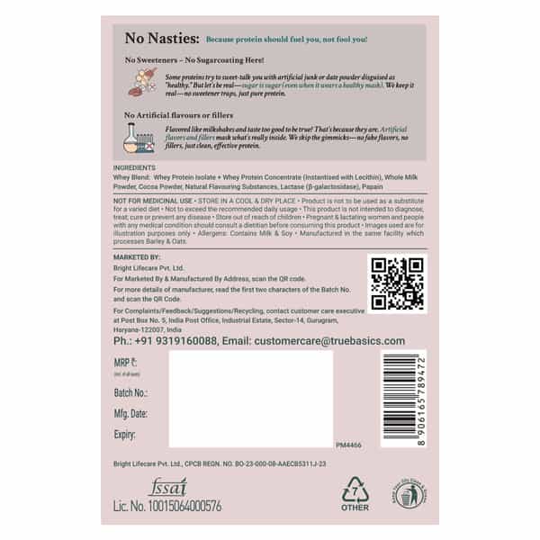 Truebasics Clean Whey Protein Powder Isolate & Concentrate Blend (Chocolate 175G (35Gx5)|25G Protein