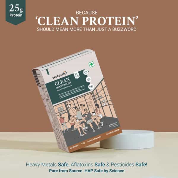 Truebasics Clean Whey Protein Powder Isolate & Concentrate Blend (Chocolate 175G (35Gx5)|25G Protein