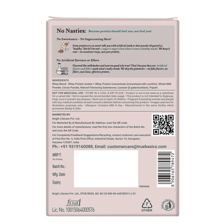 Truebasics Clean Whey Protein Powder Isolate & Concentrate Blend (Chocolate 175g (35gx5)|25g Protein