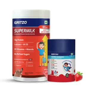 Gritzo Supermilk Growth+ (13+y Boys) (double Chocolate | 400g) & Super Gummies (strawberry)