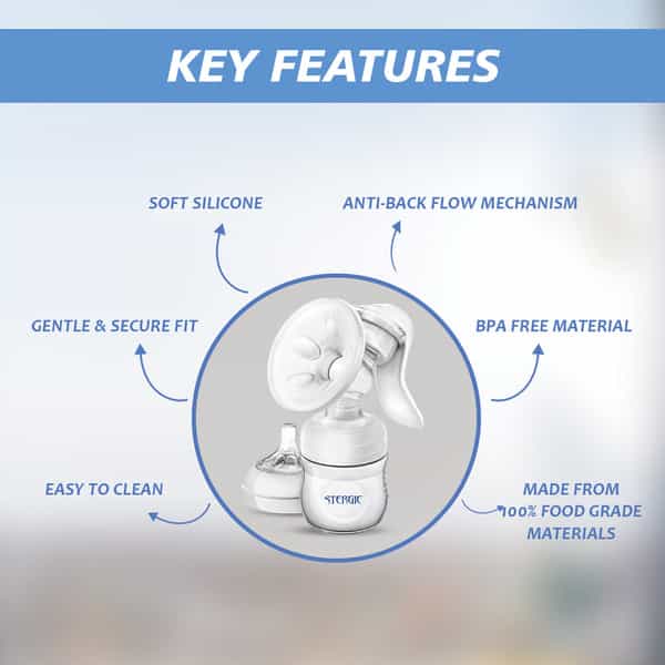 Stergic Next Comfy Manual Breast Pump With Silicon Breast Shield | 3 Intensity Levels Soft & Gentle
