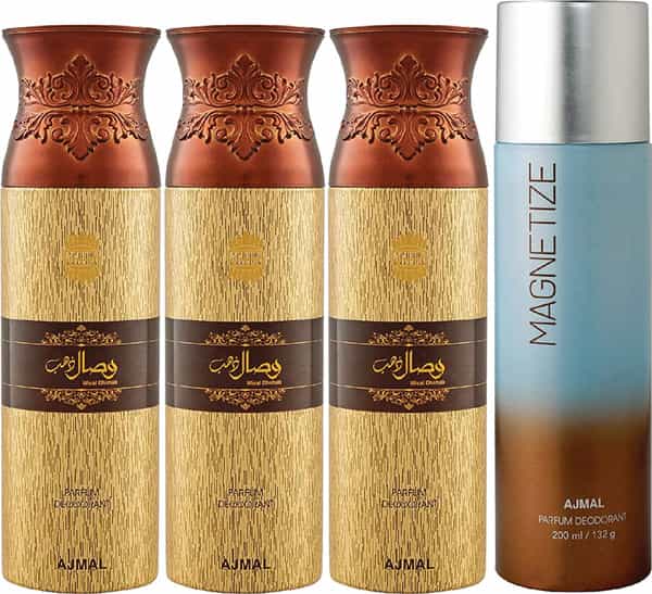 Ajmal 3 Wisal Dhahab For Men And 1 Magnetize For Men & Women Deodorants Each 200Ml Combo Pack Of 4