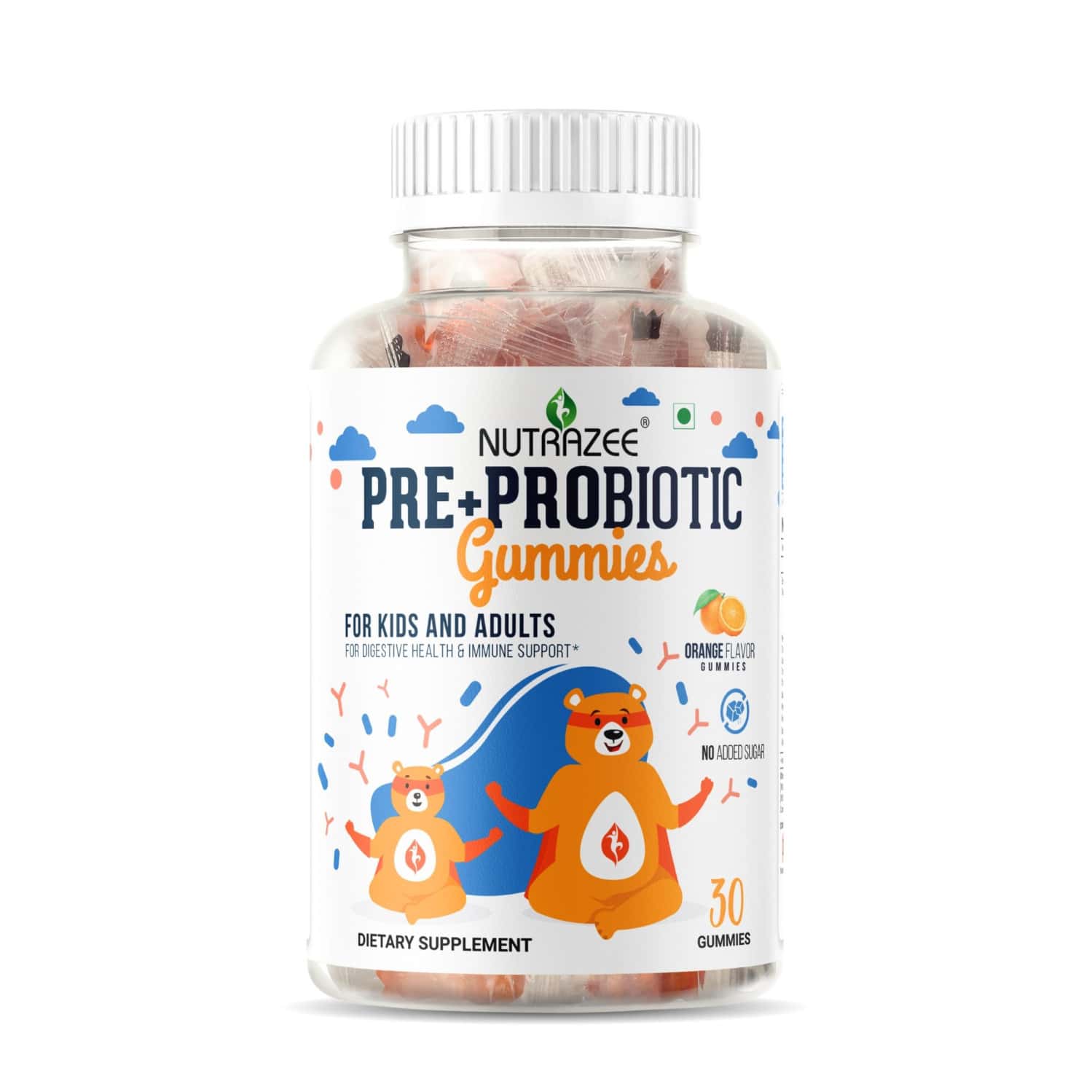 Nutrazee Probiotic Gummies Supplement For Kids & Adults|no Added Sugar | Orange Flavour (30g)