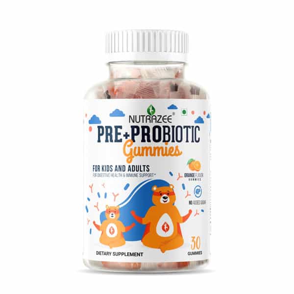 Nutrazee Probiotic Gummies Supplement For Kids & Adults|No Added Sugar | Orange Flavour (30G)