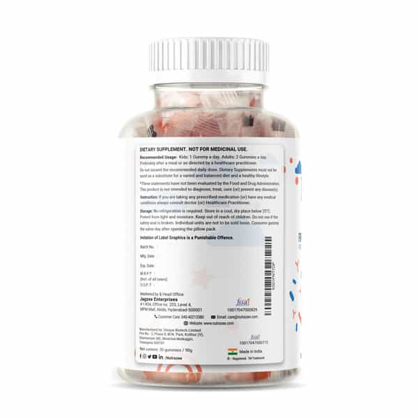 Nutrazee Probiotic Gummies Supplement For Kids & Adults|No Added Sugar | Orange Flavour (30G)