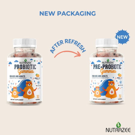 Nutrazee Probiotic Gummies Supplement For Kids & Adults|No Added Sugar | Orange Flavour (30g)