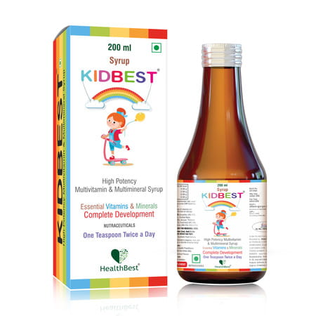 Healthbest Kidbest Multivitamin & Multimineral Syrup For Kids|Zinc|Iodine|Vitamin A C& E|200ml