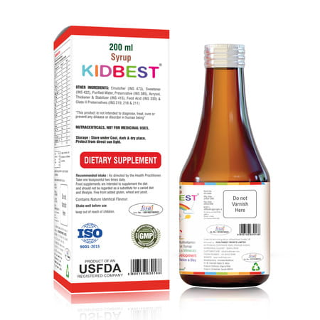 Healthbest Kidbest Multivitamin & Multimineral Syrup For Kids|Zinc|Iodine|Vitamin A C& E|200ml
